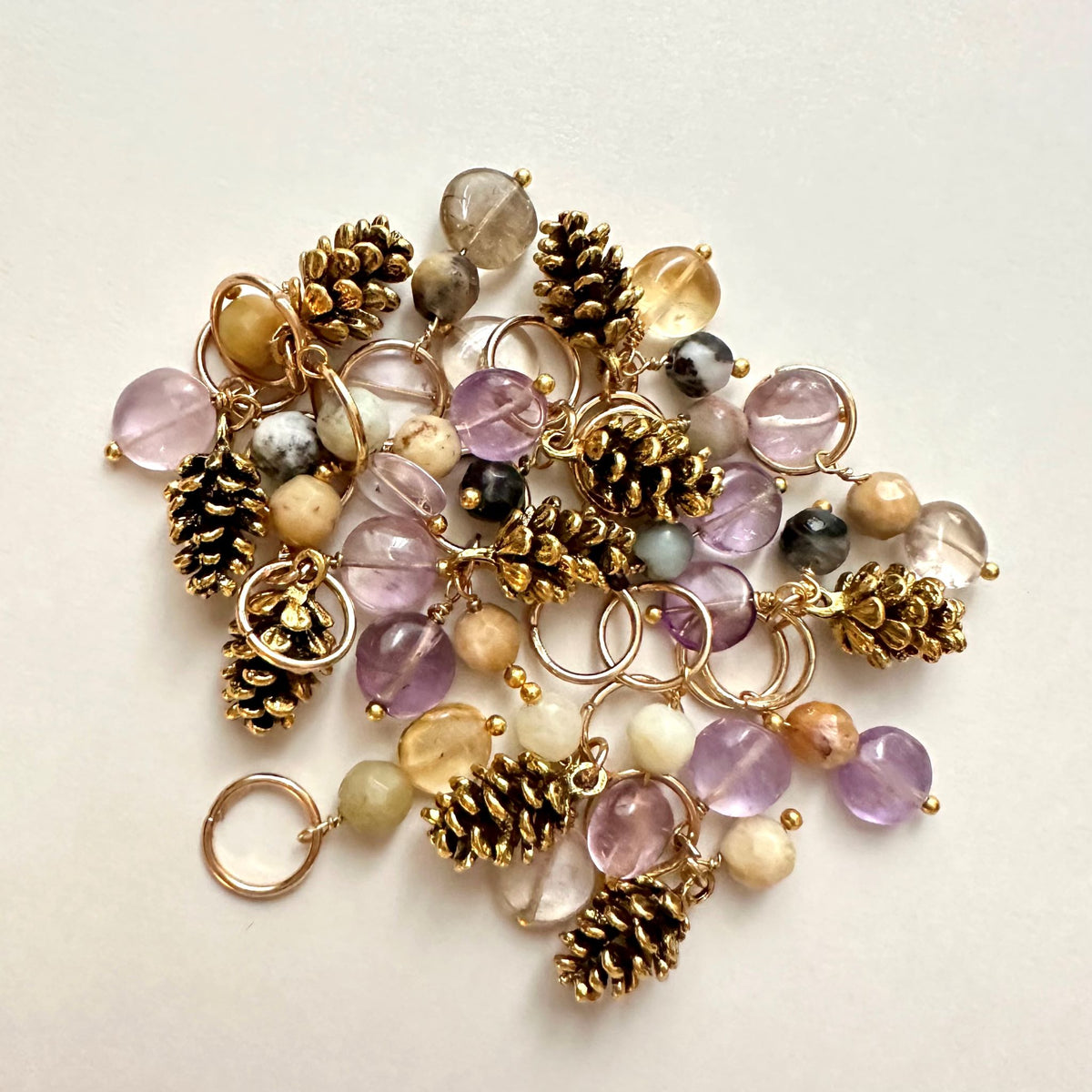 Pinecone & Gemstones Stitch Markers Little Bow Fibre Company